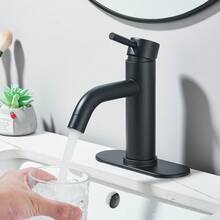 Matte Black Bathroom Sink Faucet Single Handle Vanity Faucet With Pop-Up Drain And 2 Hoses - Black - View 1