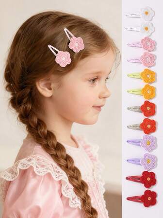 12件套彩色针织花朵发夹套装，适合日常装饰
