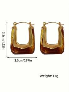 2PCS Retro U-Shape Earrings – Gold Resin Dainty Jewelry, Shiny Date Night & Daily Accessory & - 復古棕色 - 查看 10