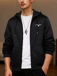 1 pieza Sudadera con capucha con cremallera de unicolor casual para hombres, de moda y versátil, adecuada para otoño/invierno