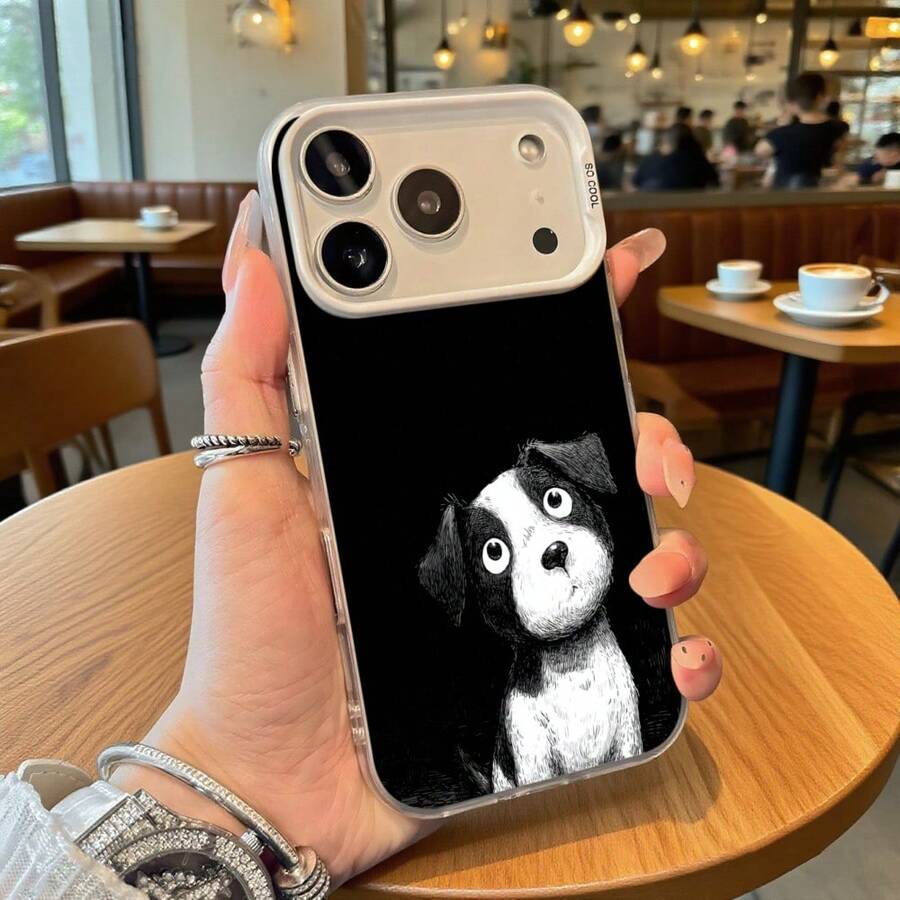 Funda de Teléfono con Estampado de Perro en Blanco y Negro para 14 Pro Max 13 Pro Galaxy S23 S22 Plus Opción de Regalo Ideal para Todas las Estaciones - Plateado - Ver 1