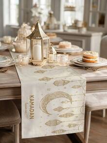 1 Caminho de Mesa com Estampa de Lua Crescente para o Ramadã, Decoração Islâmica para Casa, 4 Jogos Americanos, 1 Capa de Almofada, 3 Produtos Disponíveis, Decoração para Casa, Artigos para Festas Internas e Externas, Decoração de Ambientes. Ideal para Decoração de Cozinha e Eventos durante o Ramadã. - Multicolorido - Ver 2