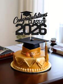 1 buah Hiasan Kue Topi Wisuda Berkilau Hitam "Selamat Angkatan 2026", Untuk Pesta Wisuda, Dekorasi Pesta Selamat Angkatan 2026 - Hitam - View 5
