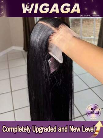 8-34 Inch 200% Density 13x4 HD Lace Front Human Blended Hair Wigs For Women #1B Black Color Bone Straight Transparent Remy Lace Frontal Wigs Pre Plucked Free Styling Colored Wig For Women