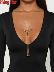 1pc Bohemian Western Cowgirl Style Metal Bull Head Pendant Long Necklace, Women's V-Neck Tassel Accessory, Long Clavicle Chain (Pendant Adjustable) - Bull Head Pendant Necklace - View 2