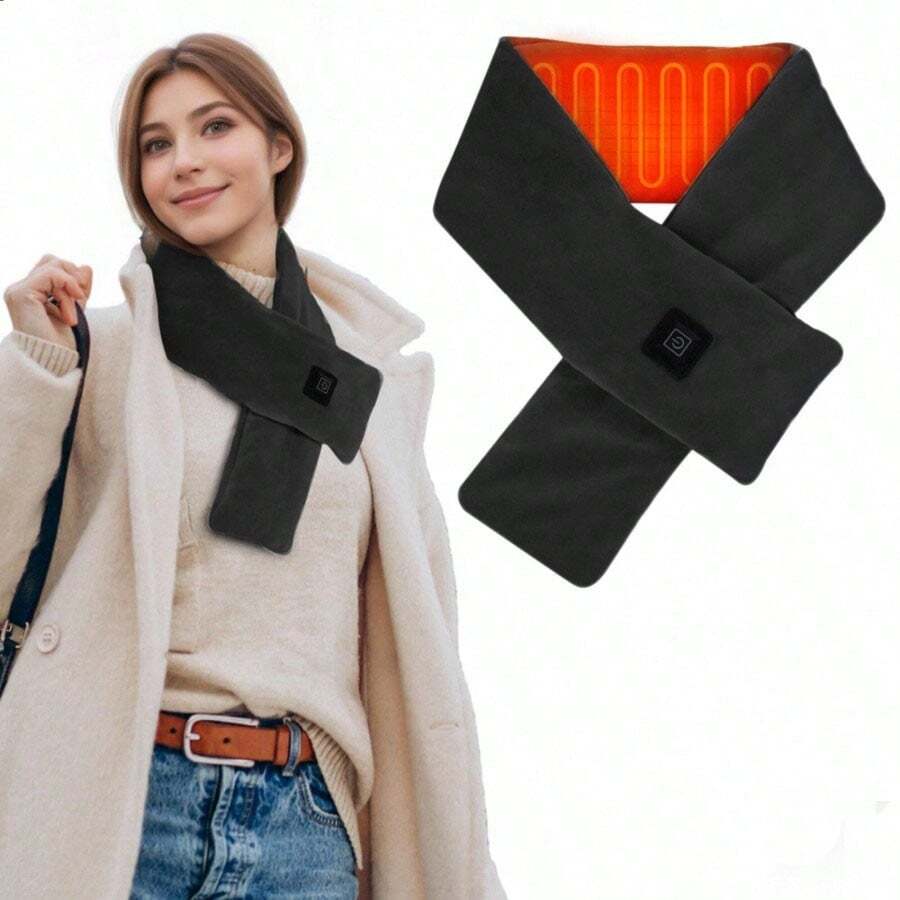 Unisex USB Heated Scarf, 100% Polyester Knit, 3 Heat Settings, Washable, Portable Electric Neck Warmer For Winter, Suitable For All Seasons - Multicolor - View 1