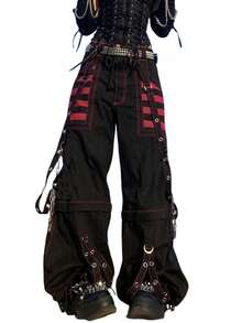 Fashionable Women Long Pants, Loose Hip-Hop Strap Buttoned High Waist Stripe Long Pants For Summer - màu đen - Xem 1