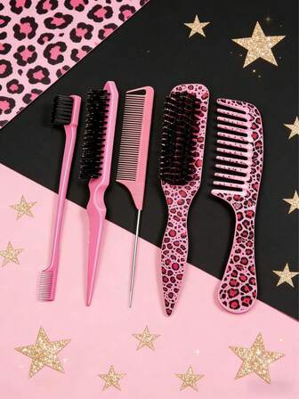 Professional Leopard Print Hair Styling Comb - Salon-Grade Barber Comb For Home & Hairdresser Use, Hair Cutting & Grooming Tool,Shipment In Random Styles.