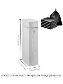 带刷子的细长垃圾桶，大容量窄空间垃圾桶，带盖浴室废纸篓，创意家居清洁用品，塑料，密封防臭，无需电力浴室收纳浴室装饰秋季装饰返校 - 白色 - 查看 9