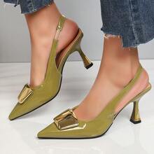 Comfortable, Lightweight, Stylish Pointed-Toe Square Buckle High Heels, Versatile And Sexy Open-Back Shoes - Green - View 3