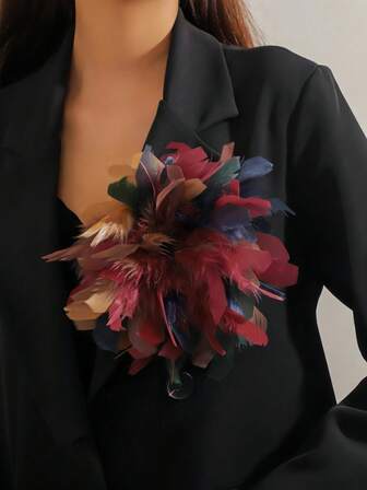 1개 수제 프랑스 빈티지 과장된 깃털 브로치 헤어 클립, 독특한 깃털 꽃 브로치 핀, 여성을 위한 데일리 및 이브닝 웨어에 적합한 패셔너블하고 우아한 버서타일 헤드피스 (재고에 따라 색상 다름)