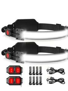 Faro LED recargable por USB, 1000 lúmenes, 230 °, faros delanteros LED con luz trasera roja, luz de diadema superbrillante, faros impermeables para camping, senderismo, faros duros - Multicolor - Ver 1