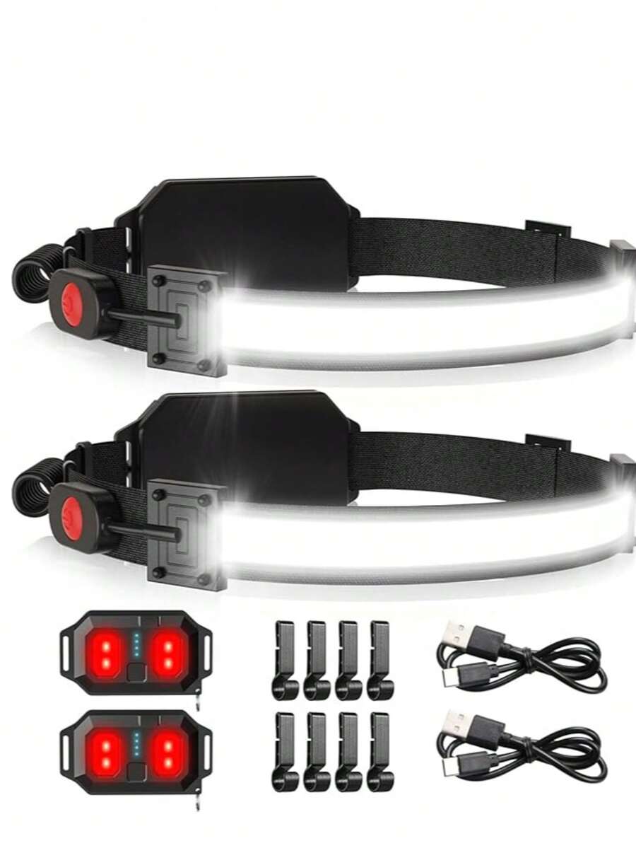 Faro LED recargable por USB, 1000 lúmenes, 230 °, faros delanteros LED con luz trasera roja, luz de diadema superbrillante, faros impermeables para camping, senderismo, faros duros - Multicolor - Ver 1