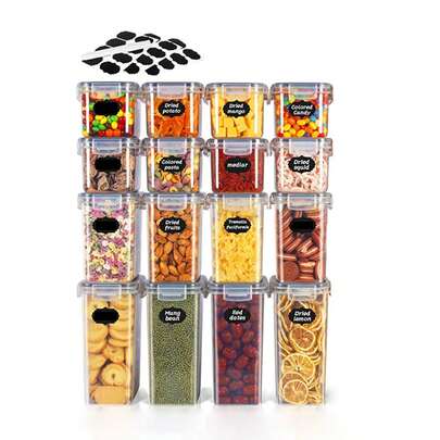 Asnews 5/7/15/18/21pcs Keep Your Pantry Organized With These Plastic Food Containers. This Pantry Organizer Set Will Save You Time And Space In The Kitchen While Simultaneously Adding To Its Decor. Our Containers Are Stackable, Allowing You To Get Rid Of Messy Cabinets And Kitchen Counters. Home Decor, Party Storage, Christmas Storage, New Year Storage