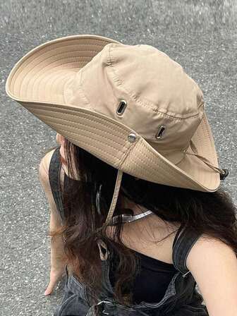 1 pieza Sombrero de cubo de cuerda para camping de montaña, sombrero de sol para protección solar al aire libre, sombrero de pesca de montaña, sombrero de vaquero occidental [El color de la correa del sombrero es aleatorio]