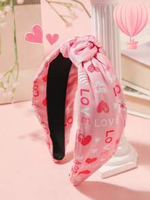 3件套女士情人节发饰，心形和LOVE印花，打结发箍，浪漫情人节礼物，日常佩戴，发带，发箍，发圈