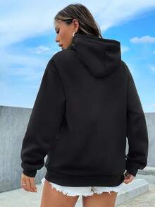 Women's Casual Pullover Sweatshirt - Lightweight Loose Hoodie With Kangaroo Pocket, Soft Long Sleeve Solid Color Hooded Top, Comfortable All-Season Wear For Spring,Women's Lightweight Casual Hoodie - Soft Long Sleeve Pullover With Drawstring Hood & Front Pockets, Relaxed Fit Solid Color Sweatshirt, Perfect Spring Everyday Essential - màu đen - Xem 2