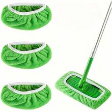 3 Reusable Green Mop Replacement Pads, High-Density Fiber Washable Mop Cloth, Strong Water Absorption To Lock Stains Without Dripping, Essential Household Cleaning Pads, Suitable For Hardwood, Tile, Marble Floors - 綠色 - 查看 1