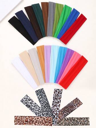 3pcs/Set Fashionable Solid & Leopard Print Headbands, Suitable For Outdoor Sports, Yoga, Fitness And More Occasions, Made Of Polyester Fiber With Good Breathability And Comfort, Available In Multiple Colors