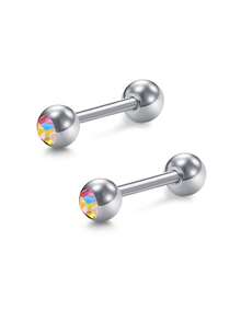 2pcs 14G Tongue Rings & Nipple Rings, 316L Stainless Steel Straight Barbell 12mm-18mm Body Piercing Jewelry