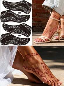 2 Sheets Tattoo Foot Template Set Exquisite Flower Vine Pattern Reusable Temporary Tattoo Template Body Painting Art Tool - Black - View 2