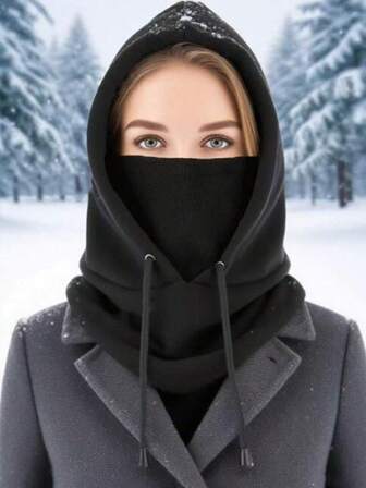 1 st elegant mångsidig dubbelskiktad kashmirbalaklava med dragsko, vindtät och varm skidmask, enfärgad halsduk för utomhuscykling, fiske, löpning, racing, sport, vandring och vardagskläder, unisex
