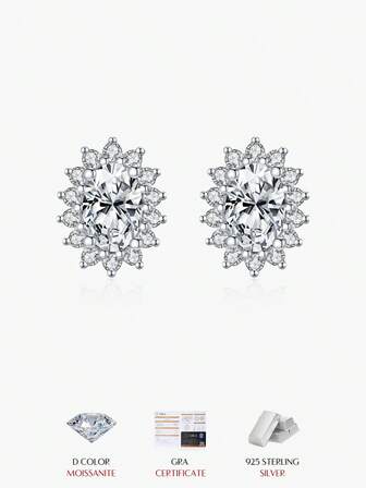  MODIAN D Color Clarity VVS1 Moissanite Halo Earrings 925 Sterling Silver Classic Stud Earrings For Women Luxury Bridal Jewelry
