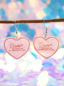 1对创意独特时尚可爱“请不要犹豫，不要联系我”粉色爱心亚克力吊坠耳环，女士日常、派对、节日礼物首饰 - 彩色 - 查看 3