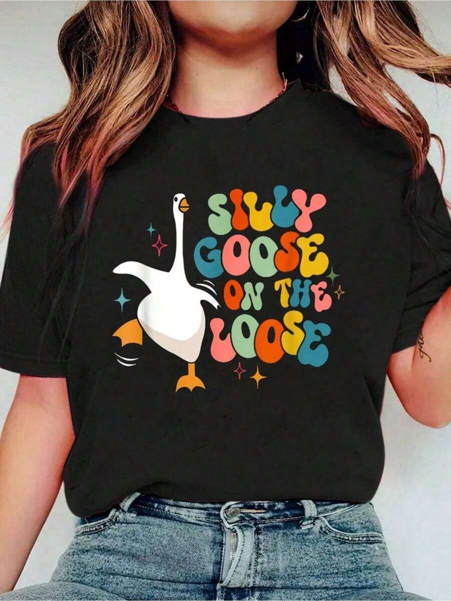 Silly Goose On The Loose Retro Groovy Silly Goose Club Smart Casual/Street Style Women's Clothing - 黑色 - 查看 1