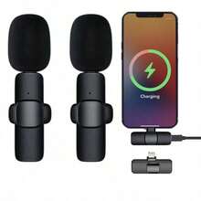 Micrófono inalámbrico de solapa, compatible con iOS, plug and play, micrófono de solapa con interfaz Lightning, compatible para entrevistas de video, vlogging, etc., mini micrófono compatible con iPhone, Android para vacaciones de invierno, grabación de audio/video, entrevistas, juegos y transmisión en vivo - Negro - Ver 2