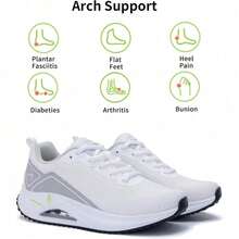 AOV Women's Walking Shoes Arch Support Orthotic Breathable Tennis Sneakers For Plantar Fasciitis Pain Relief US 5.5-11 - White - View 2