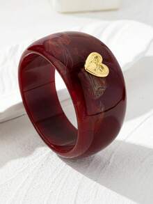 1pc/3pcs Burgundy Geometric Square Bangle, Fashionable Unique Bubble Heart Lucky Round Wide Bracelet, Suitable For Women, Holiday Gift Jewelry - Burgundy - View 7