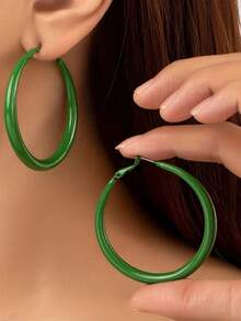Jade Green Hoop Earrings, Simple And Elegant Design, Minimalist And Fashionable Accessory - Emerald Green Hoop Earrings - View 1