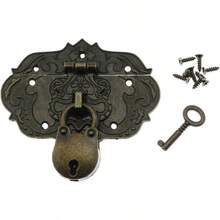 Antique Embossing Decorative Brass Hasp Clasp Lock with Screws Jewelry Box Ordinary Box Wooden Case Furniture Decoration - inicial - Ver 2