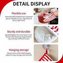 2 Stücke hitzebeständige Ofenhandschuhe bis 250°C/482°F, minimalistische gestreifte und gepunktete Muster, dick isoliert mit Aufhängeschlaufe, geeignet zum Anheben von Topfdeckeln, Umgang mit heißen Töpfen/Pfannen, Backen, Kochen, Grillen, Suppenzubereitung (14/18cm) - Verschiedenfarbig - Übersicht 5