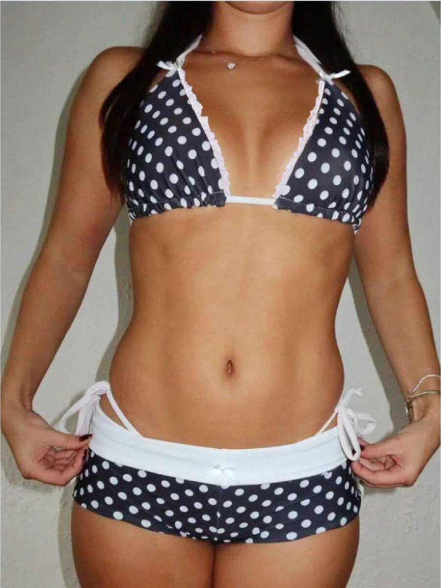 Women Halter Neck Triangle Bikini Sets Vintage Aesthetic Bathing Suits Summer Boy Shorts Swimsuit Y2k Swimwear - 黑色 - 查看 1