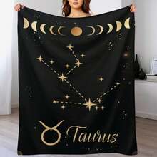 Taurus Constellation Witch Gothic Style Flannel Throw Blanket | Best-Selling Product, Extra Thick And Super Soft, Machine Washable, Comes With A Gift Box - Suitable As A Christmas Winter Warmth Gift For Women And The Elderly, Or As A Portable And Comfortable Home Decoration - Limited Stock Available - Black - View 11