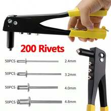 Heavy Duty Hand Pop Rivet Gun Tool Kit + 200PCS Assorted Rivets + 4 Nozzle Head - Yellow - View 3