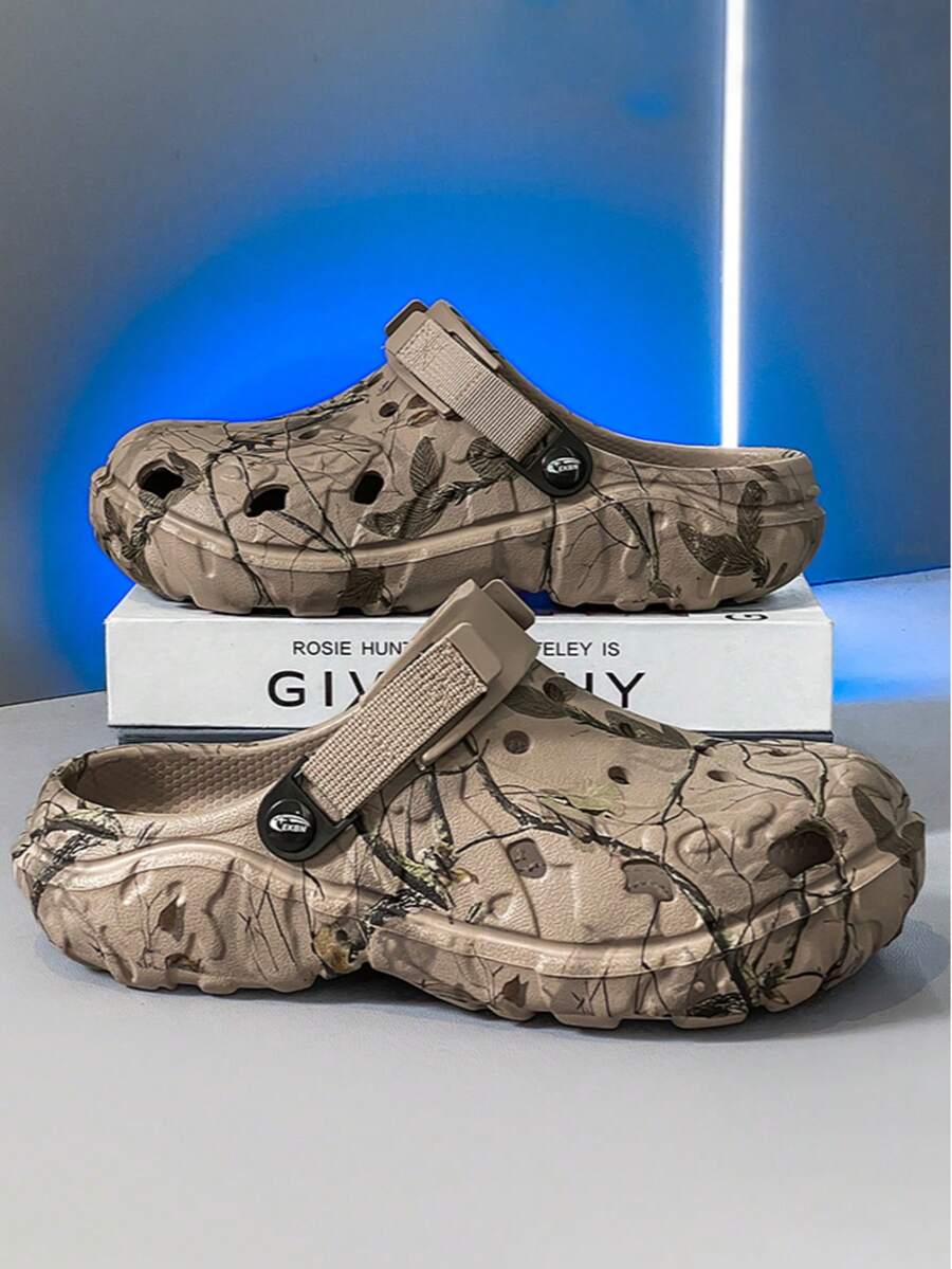 Men's Summer Breathable Contrast Color Perforated EVA Hollow Hook And Loop Casual Sandals