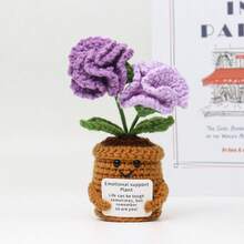 1pc Inspirational Potted Plant, Desktop Decor, Handmade Crocheted Flower, Mini Plant, Forget-Me-Not, Lily Of The Valley, Orange, Puff Flower, Sunflower, Cactus, Tulip Flower Handmade Warm Encouragement Card, Office Desk Decoration Room Decor Home Decor Ornaments Home Miniature Things