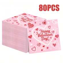 80/40/20pcs 13 * 13 Inch Disposable Valentine's Day Themed Napkins, With Pink Tones And Red Heart Patterns, Suitable For Wedding Scenes, Friend Gatherings, Family Gatherings, Friend Dinners, Holiday Celebrations, Valentine's Day, Mother's Day, And Hotel Restaurant Decoration - Pink - View 13