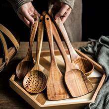 Premium Quality Natural Boxwood Cooking Utensils Set, Including Turner, Rice Sieve, Soup Ladle, Strainer And Cooking Spoon, Spatula Suitable For Kitchen - Natural Wood Color - View 7