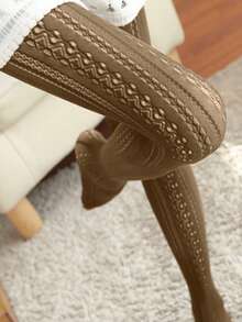 1pc New Japanese Lolita Style White Vintage Hollow-Out Lace Pantyhose With Embroidered Mesh Leg Warmers And Foot Socks - Coffee Brown - View 3