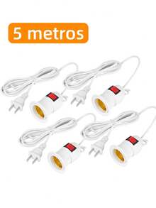 Socket Para Foco Con Interruptor E27 De 5 Metros Con Clavija para México color Blanco - 5 metros -- 4 piezas - Ver 13