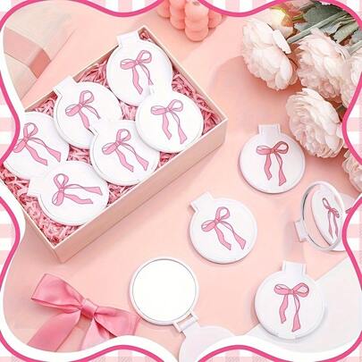 20 chiếc gương mini bỏ túi màu hồng hình nơ, nhỏ gọn và dễ mang theo, thích hợp làm quà tặng cho phụ nữ, sinh nhật, cô dâu, tiệc tùng hoặc ngày Valentine.