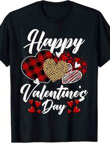 Camiseta de Vaine con corazones y estampado de leopardo, estilo casual, de manga corta y cuello redondo, ideal para disfraces de - Negro - Ver 1