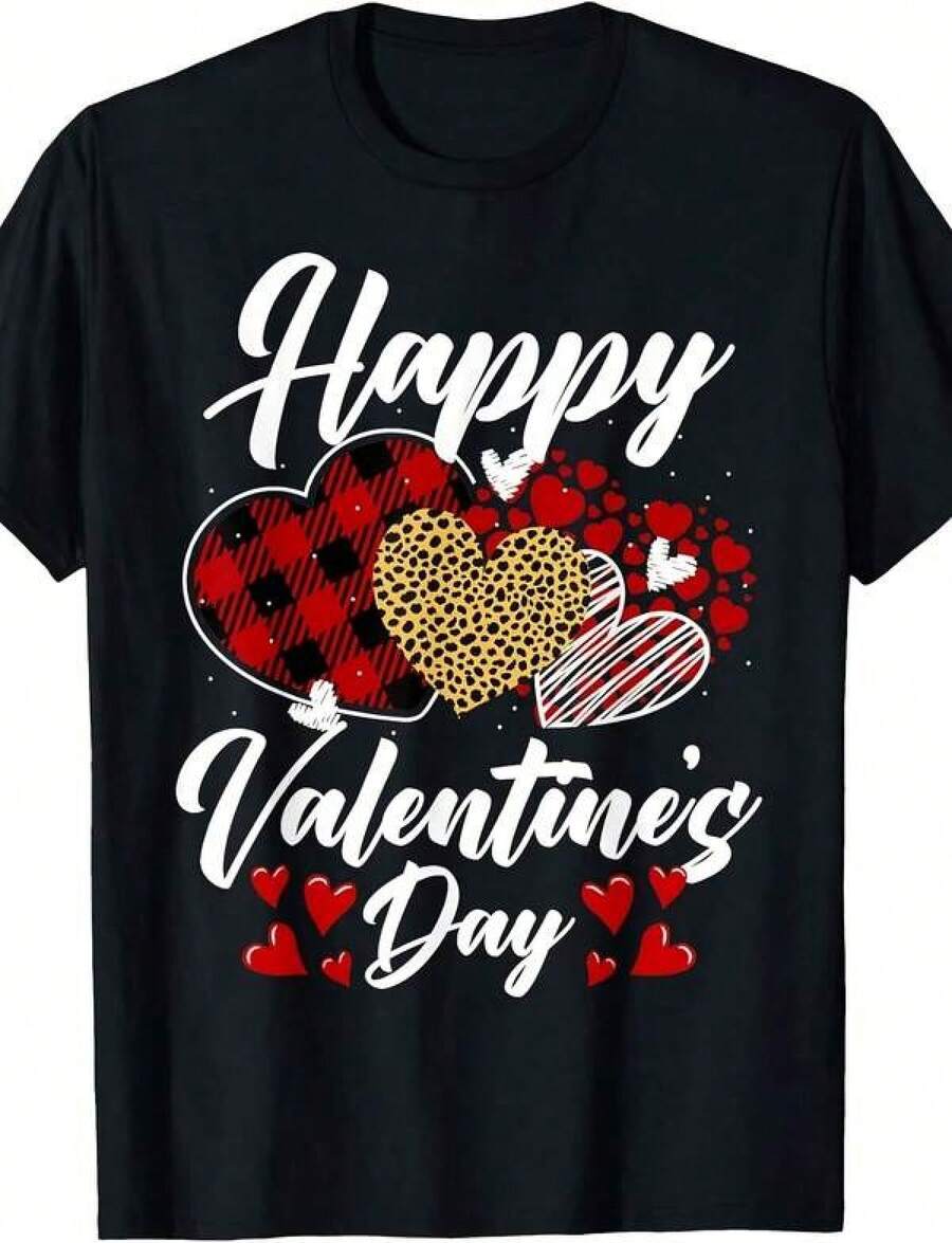 Camiseta de Vaine con corazones y estampado de leopardo, estilo casual, de manga corta y cuello redondo, ideal para disfraces de - Negro - Ver 1