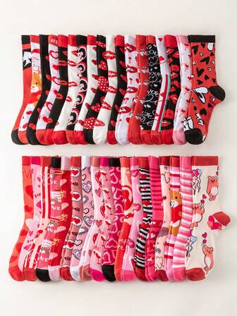 2/5/10 pares de calcetines del Día de San Valentín para hombres/mujeres/parejas, con diseños lindos y románticos de corazones/rosas/osos de peluche/labios, de moda, suaves, cómodos y transpirables hasta el tobillo, adecuados para regalos, combinación de pareja, fiesta, color y estilo aleatorios