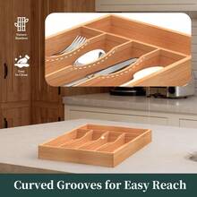 Small Silverware Organizer, Bamboo Kitchen Drawer Organizer, Utensil Holder, Cutlery Tray & Spoon Flatware Storage With Grooved Drawer Dividers - Tự nhiên - Xem 8