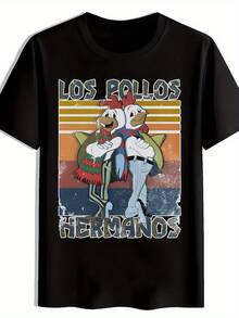 Camiseta gráfica de Los Pollos Hermanos para hombres - Camiseta casual negra de verano con estampado de pollo de dibujos animados. Poliéster ligero. Perfecto para viajar. Playa. y Diversión Navideña - Negro - Ver 7